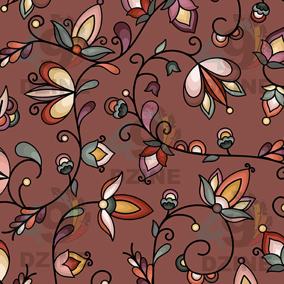 Burnt Sky Petals Brown Satin Fabric
