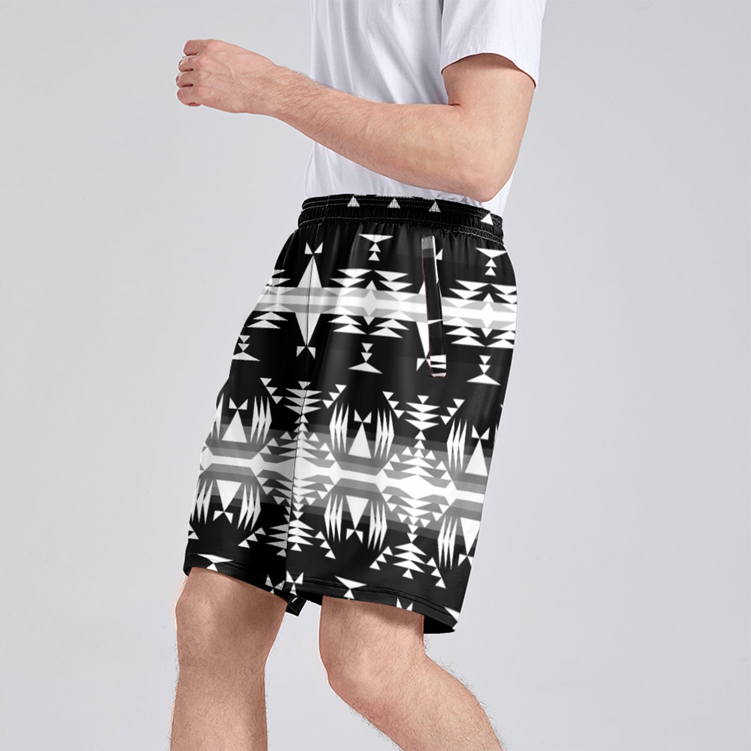 Between the Mountains Black and White Athletic Shorts with Pockets