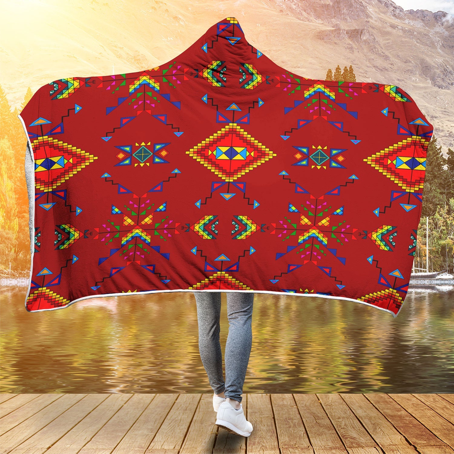 Buffalo Jump Red Hooded Blanket