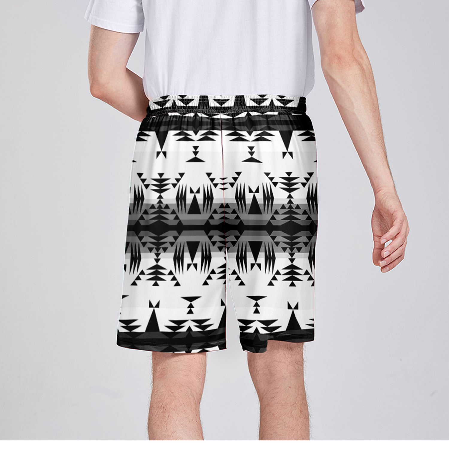 Between the Mountains White and Black Athletic Shorts with Pockets