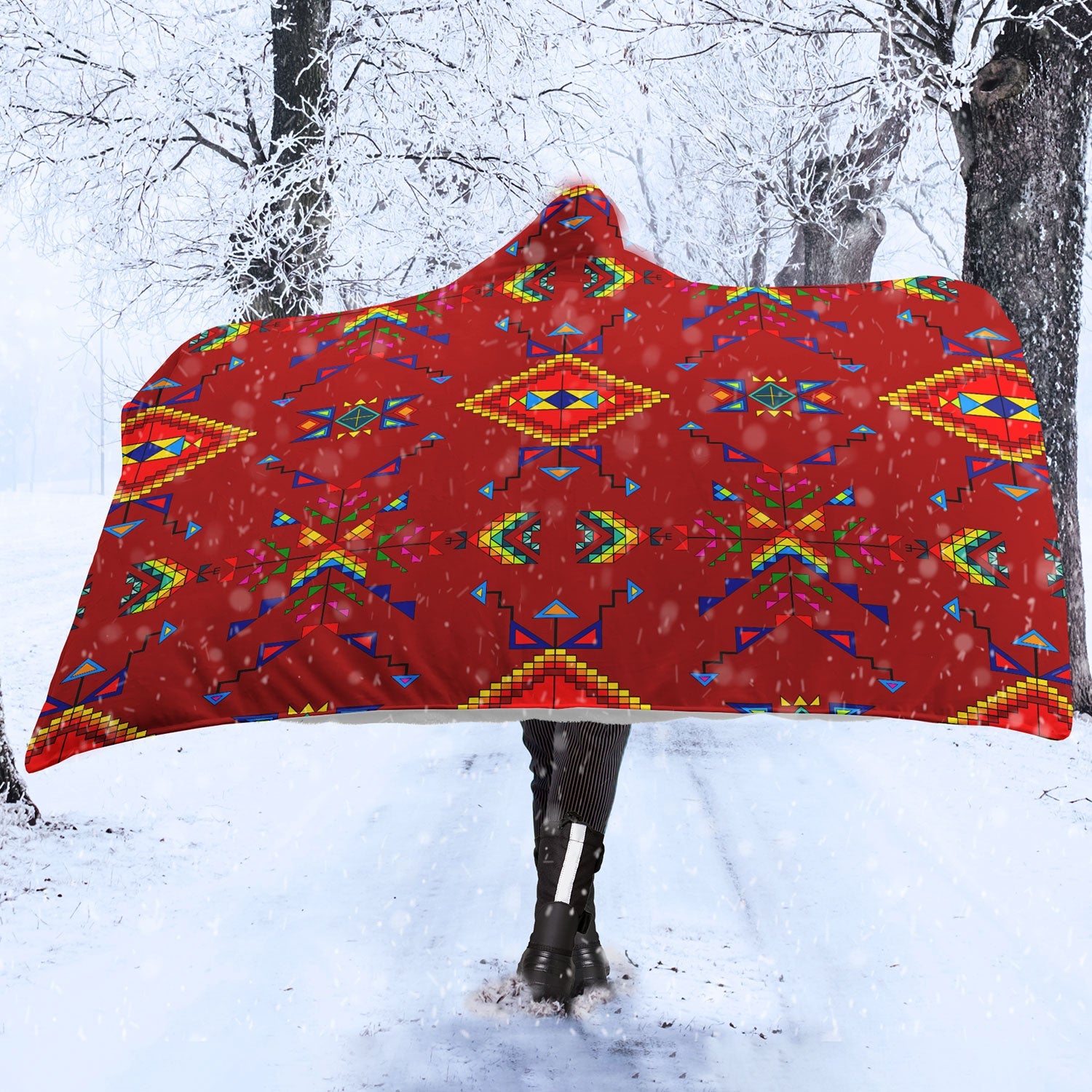 Buffalo Jump Red Hooded Blanket