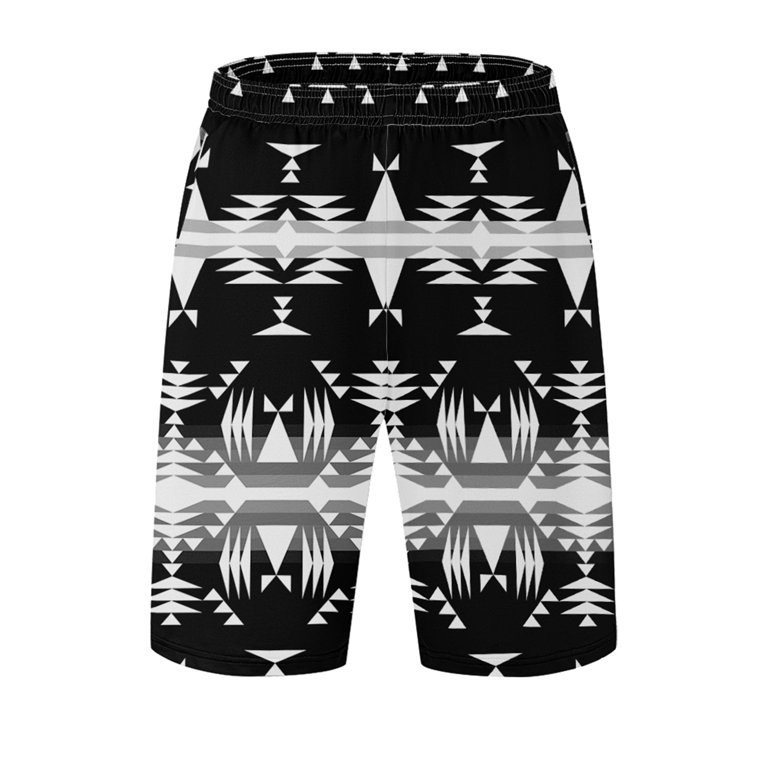 Between the Mountains Black and White Athletic Shorts with Pockets