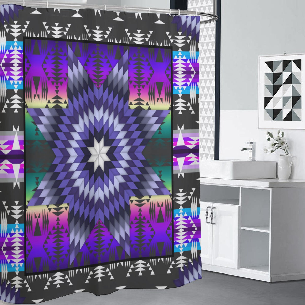 Purple Star Shower Curtain (59 inch x 71 inch)