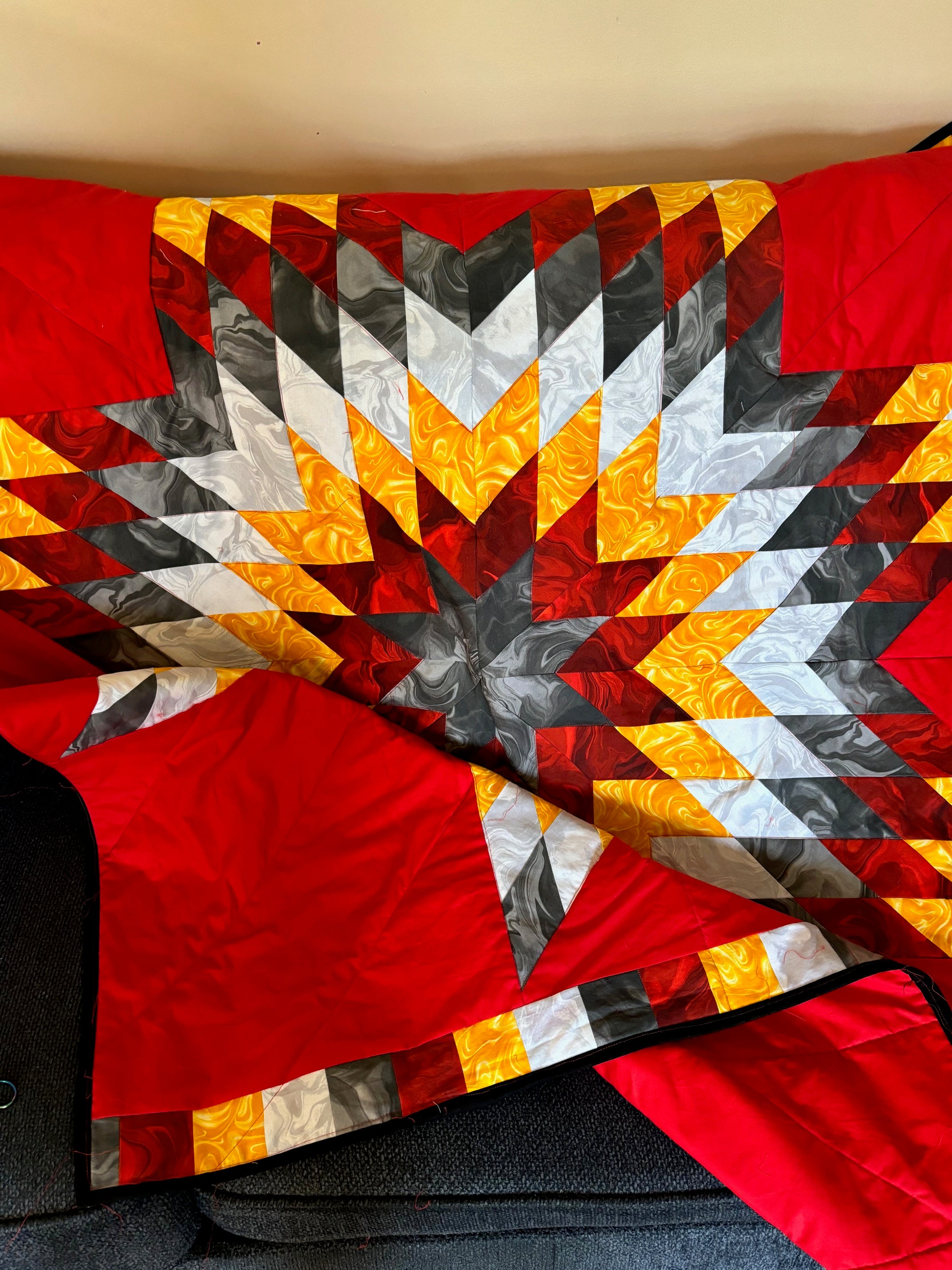 Latoya Graham Throw Size Star Quilt - Red, Yellow, Black, White