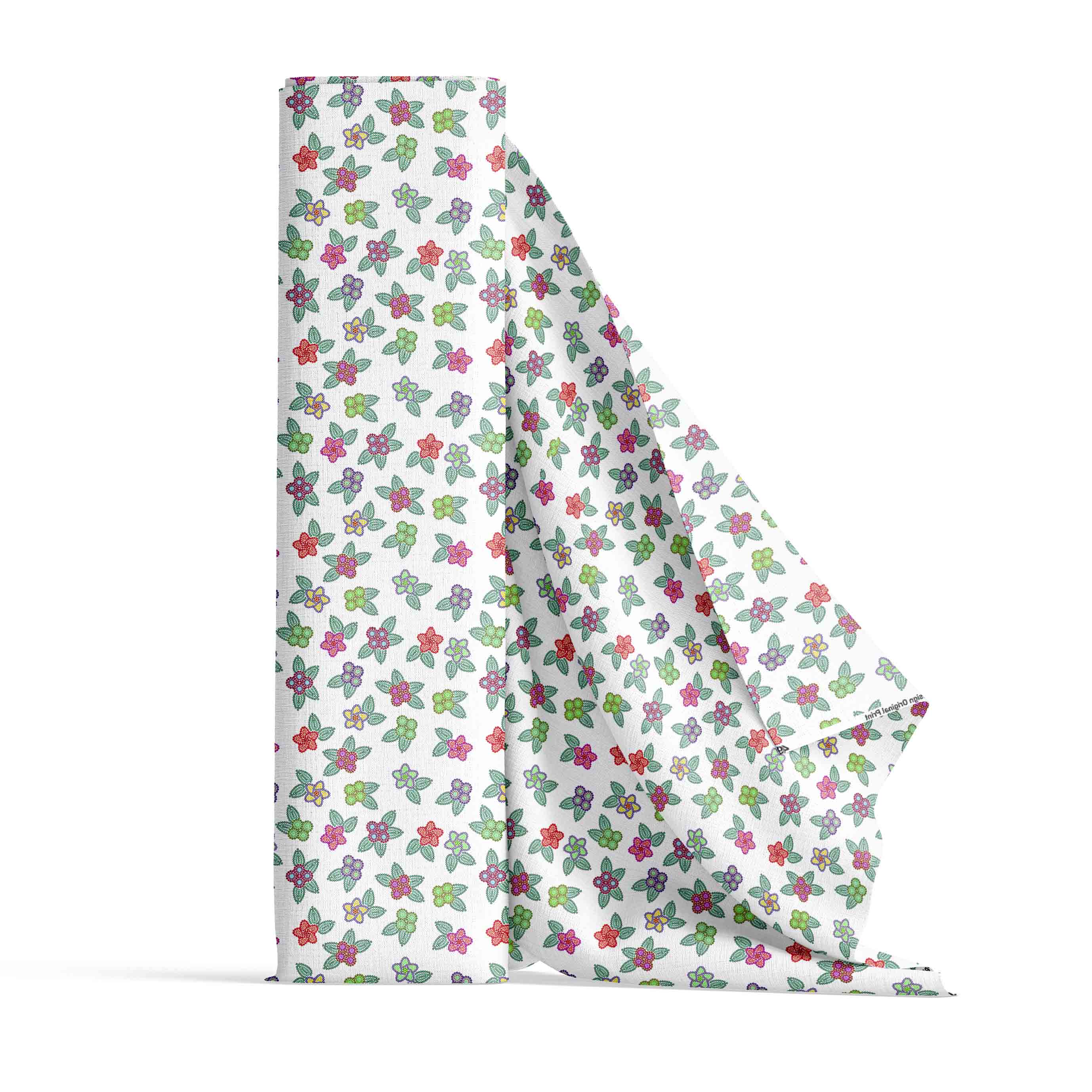 Berry Flowers White Satin Fabric By the Yard