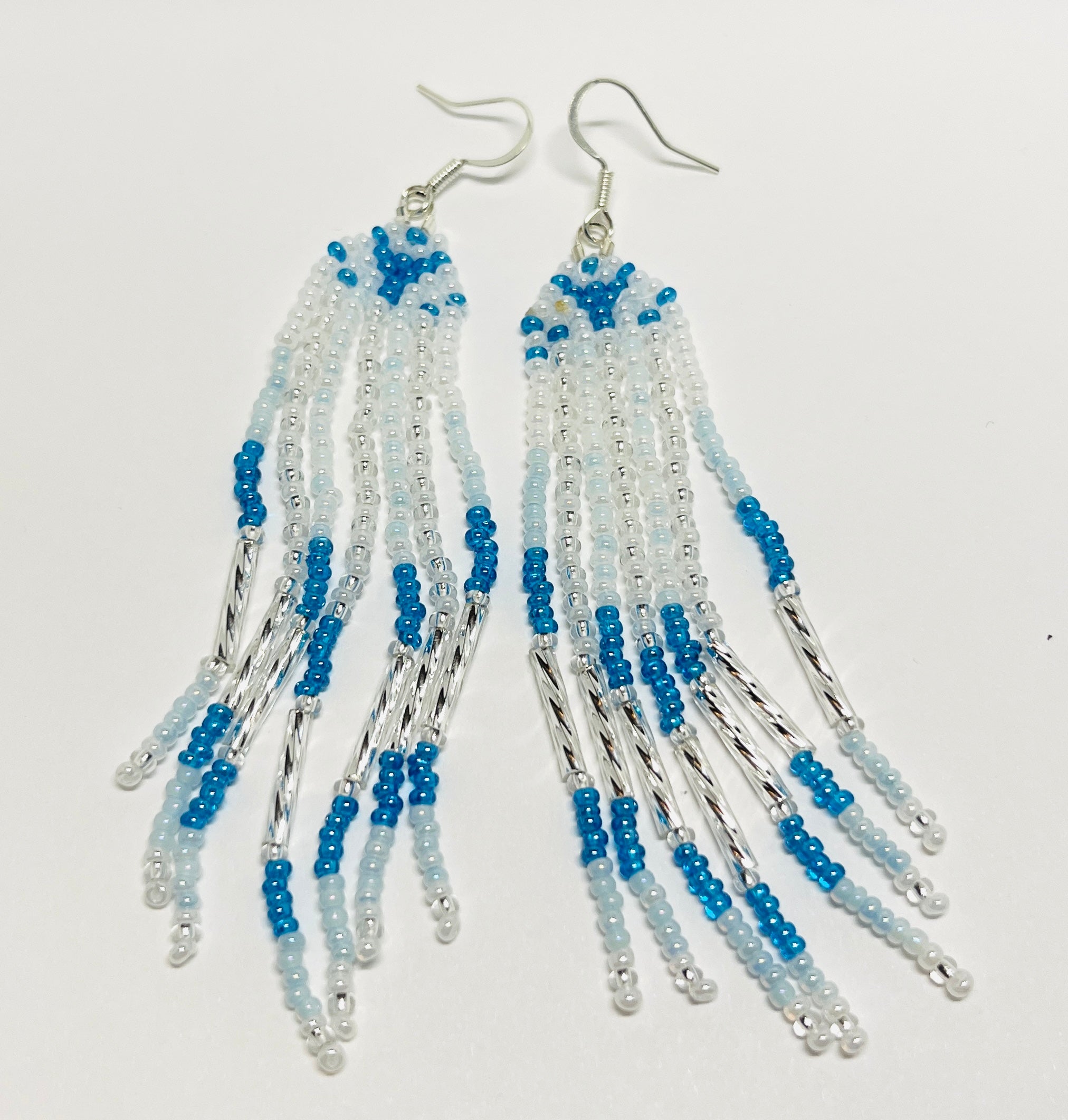 Brandon Swain Novlesky Blue White and Silver Dangle Earrings