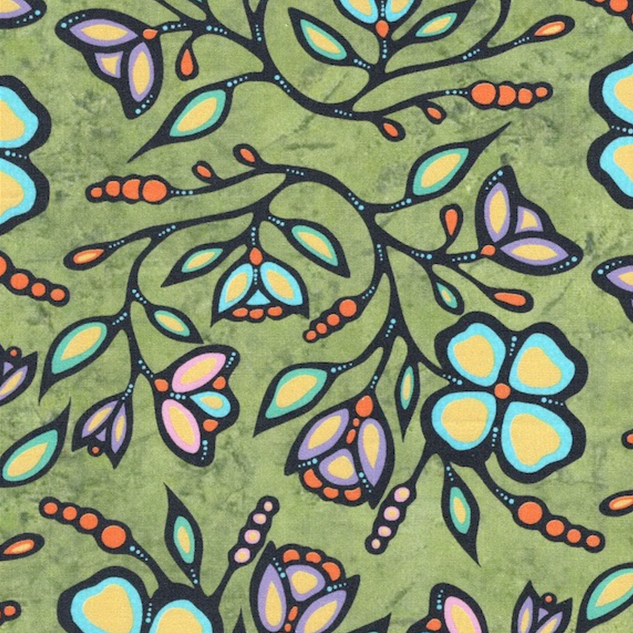 Jackie Traverse Ojibway Florals Cotton Green 03