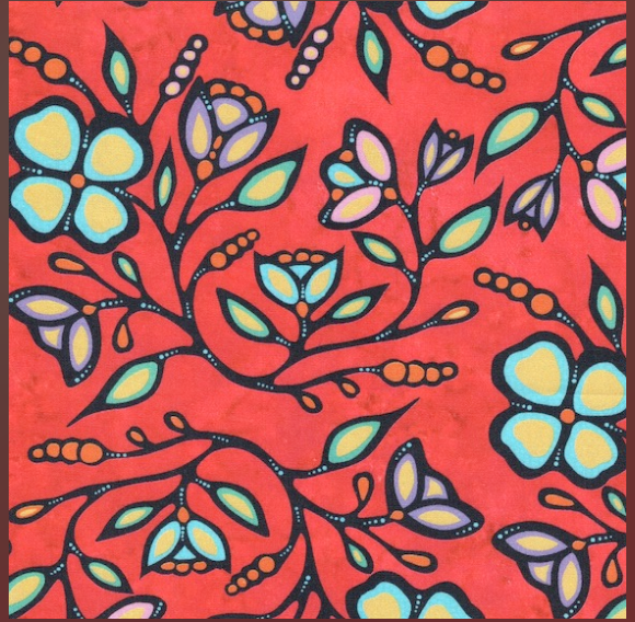 Jackie Traverse Ojibway Florals Cotton Red 03