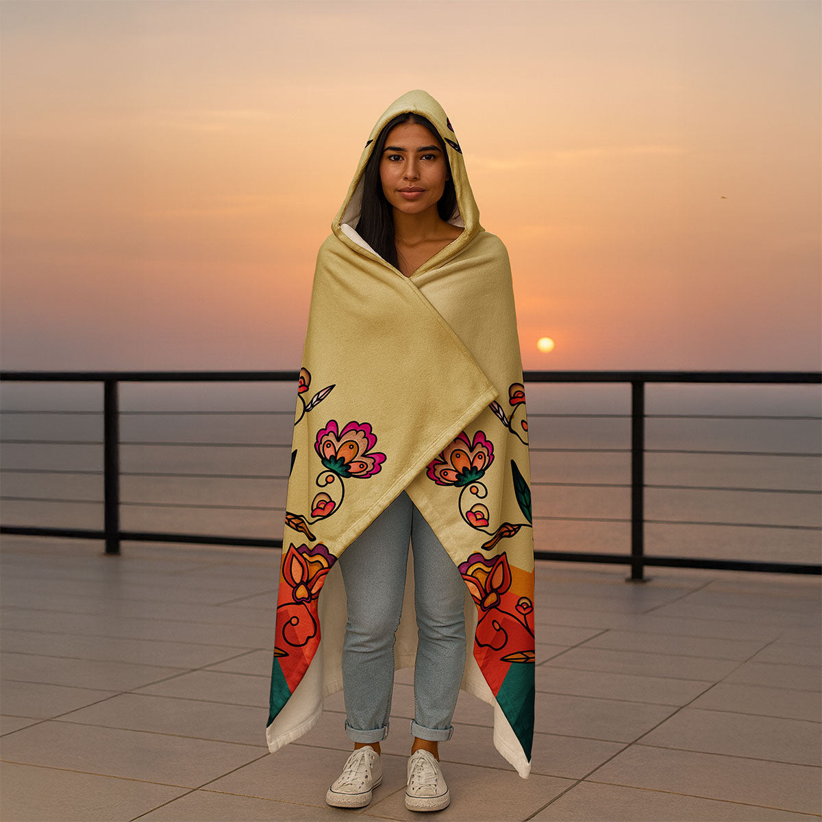 Maple Shine Ribbon Rose Hooded Blanket