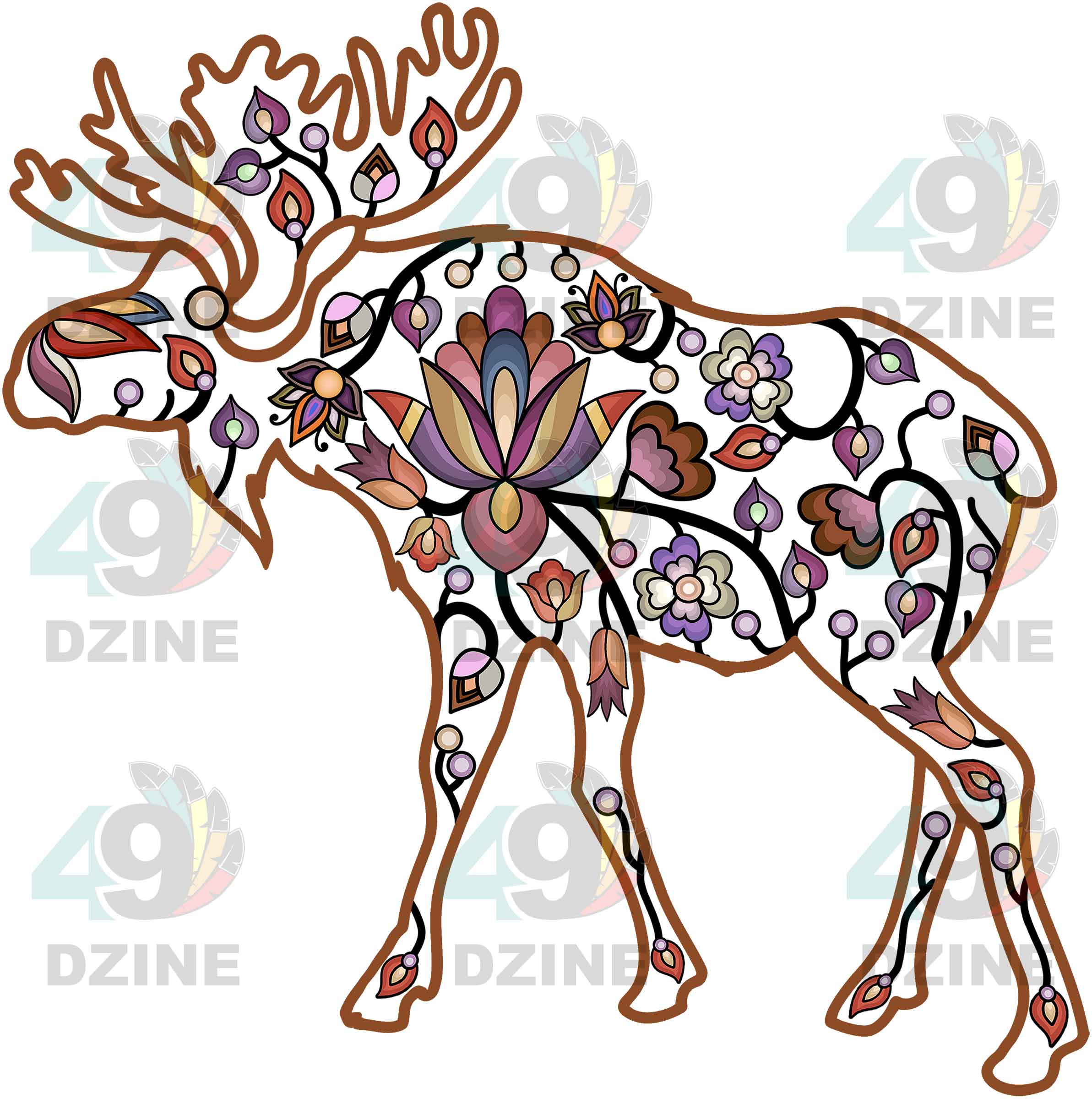 Moose Floral Motif 2 Various Sizes