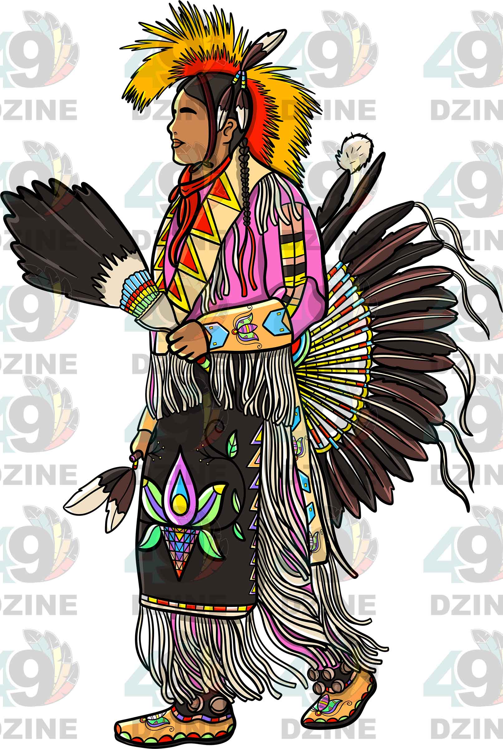 Traditional Powwow Man Dancer 2 Colored Transfer (Various Sizes)