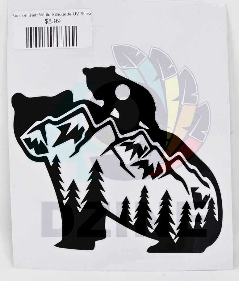 Bear on Bear White Silhouette UV Sticker