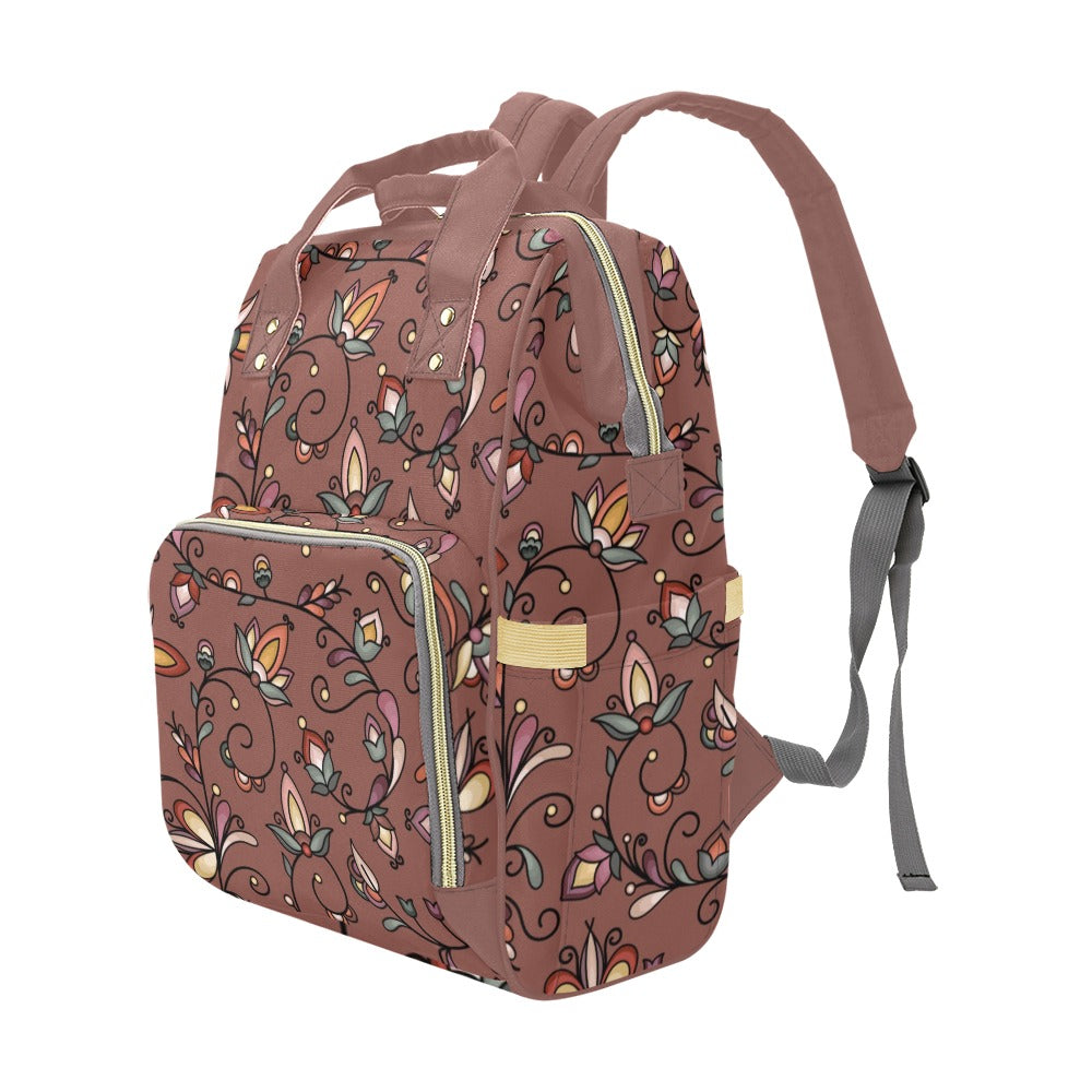 Burnt Sky Petals Brown Multi-Function Diaper Backpack/Diaper Bag