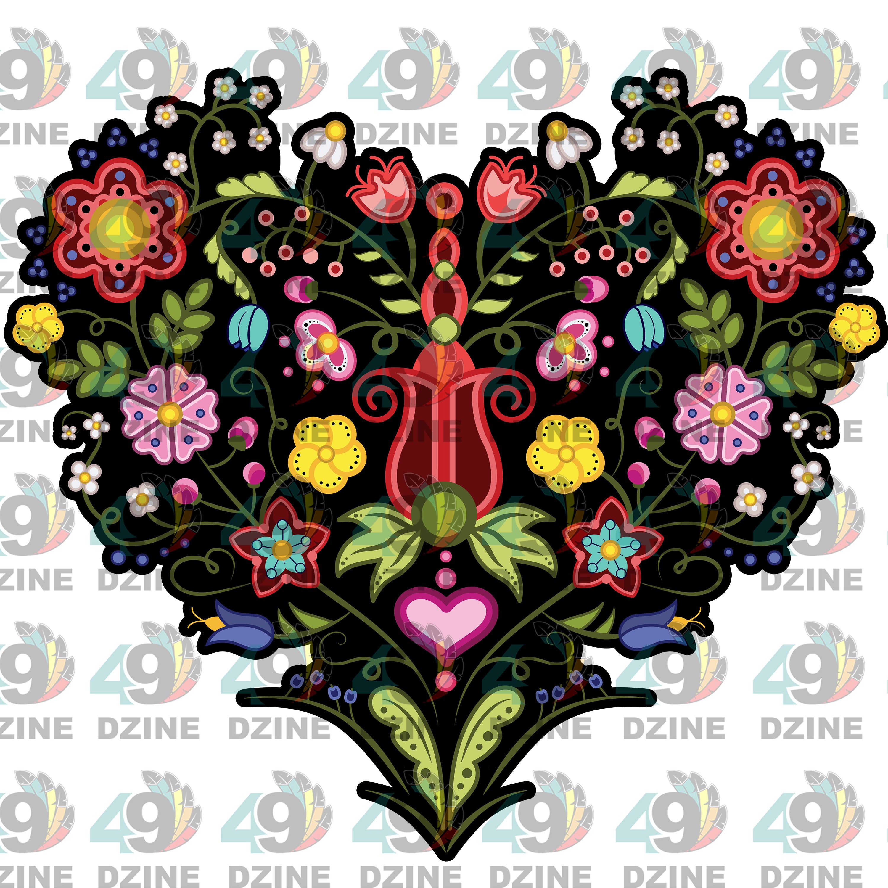 Floral Heart Black UV Sticker