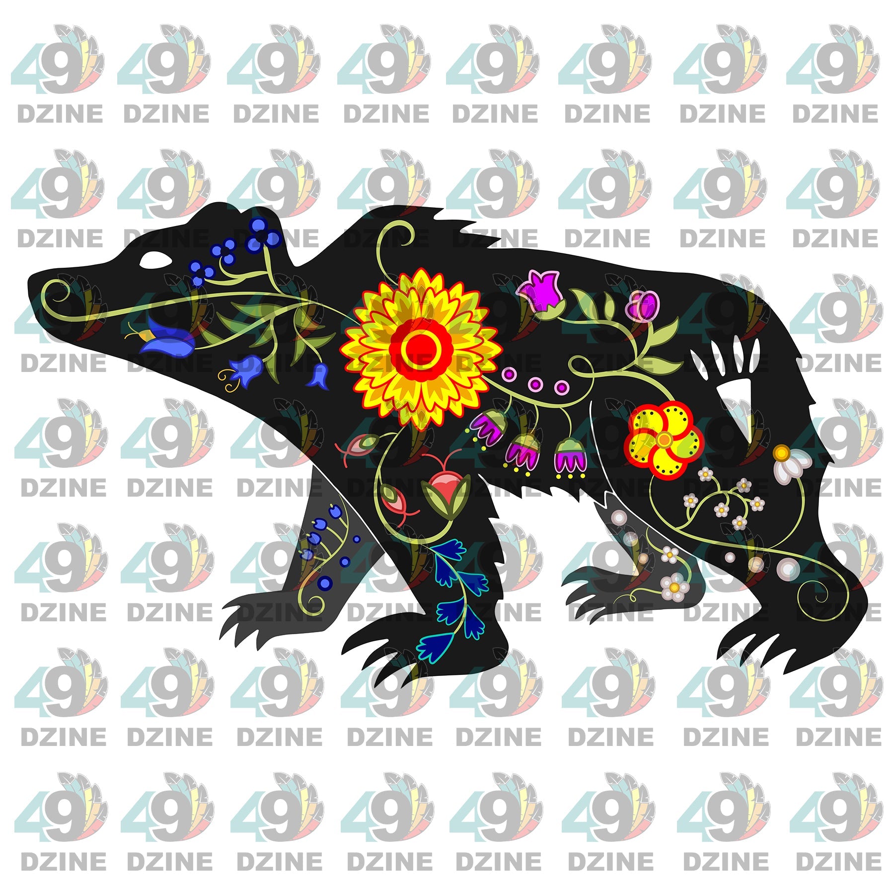 6-inch Floral Bear Walk Transfer