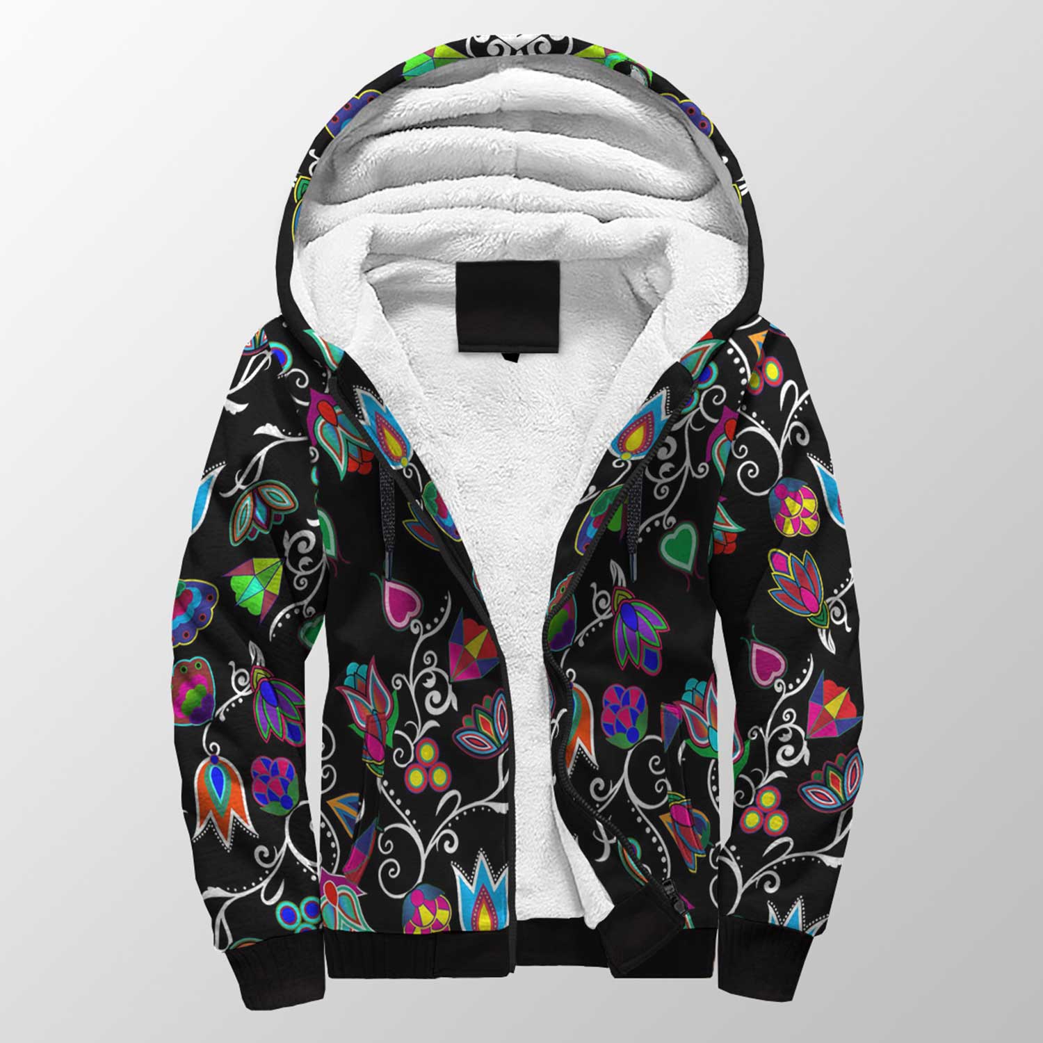 Indigenous Paisley Black Sherpa Hoodie 49 Dzine 